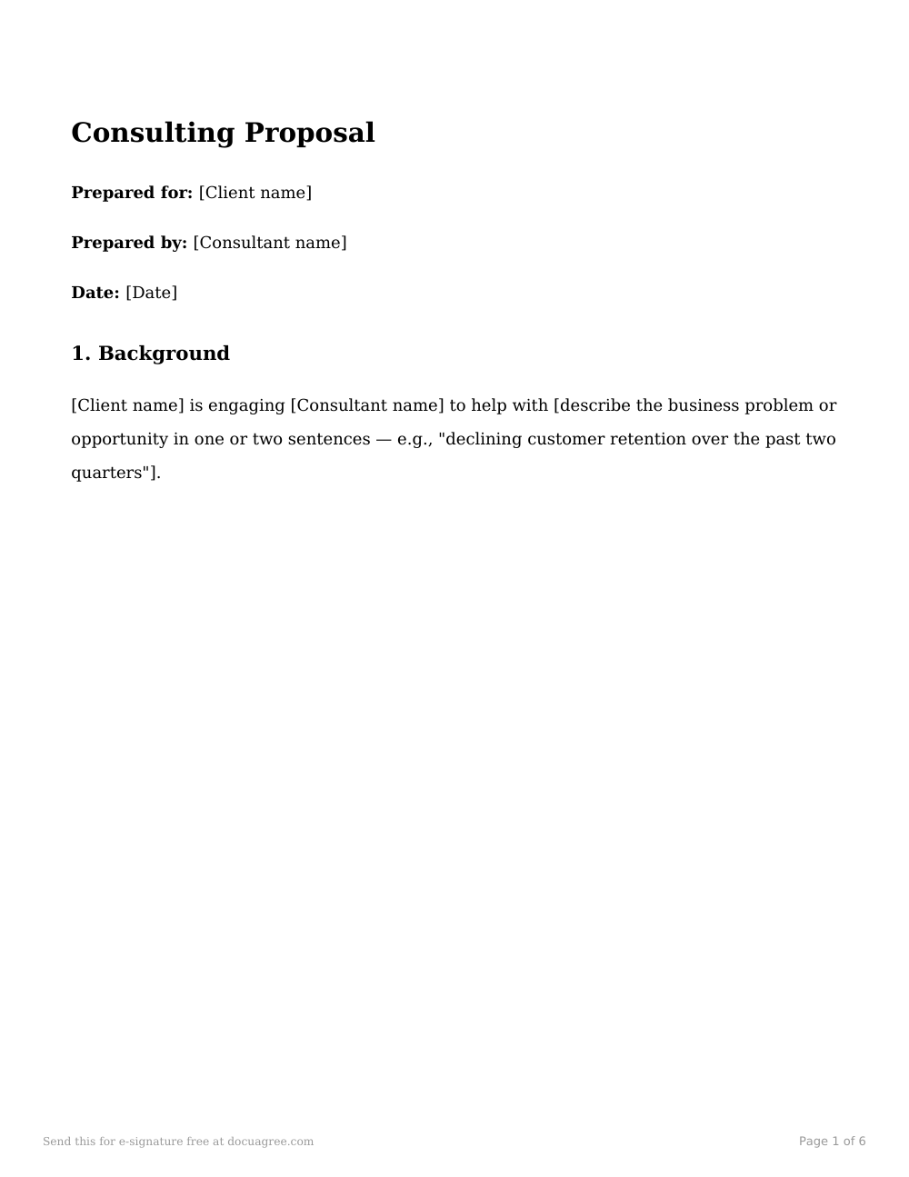 Preview of the first page of the Consulting proposal template