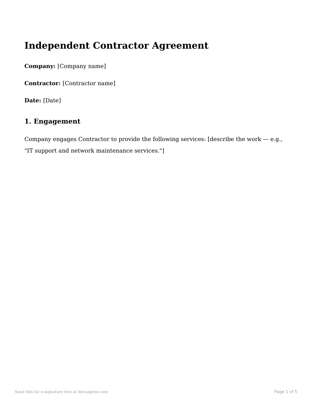 Preview of the first page of the Independent contractor agreement template