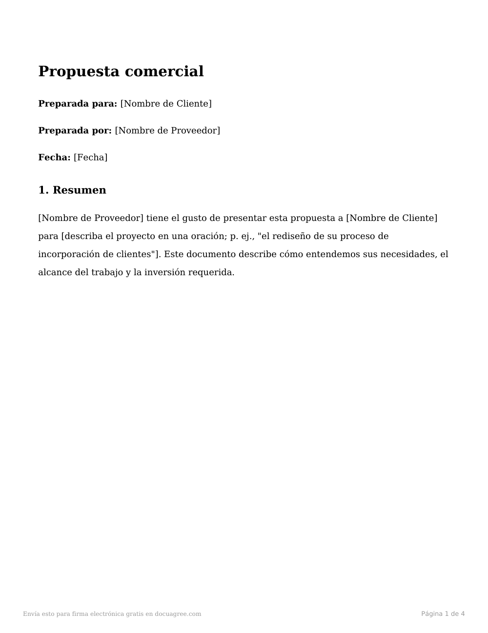 Vista previa de la primera página de la plantilla Propuesta comercial general
