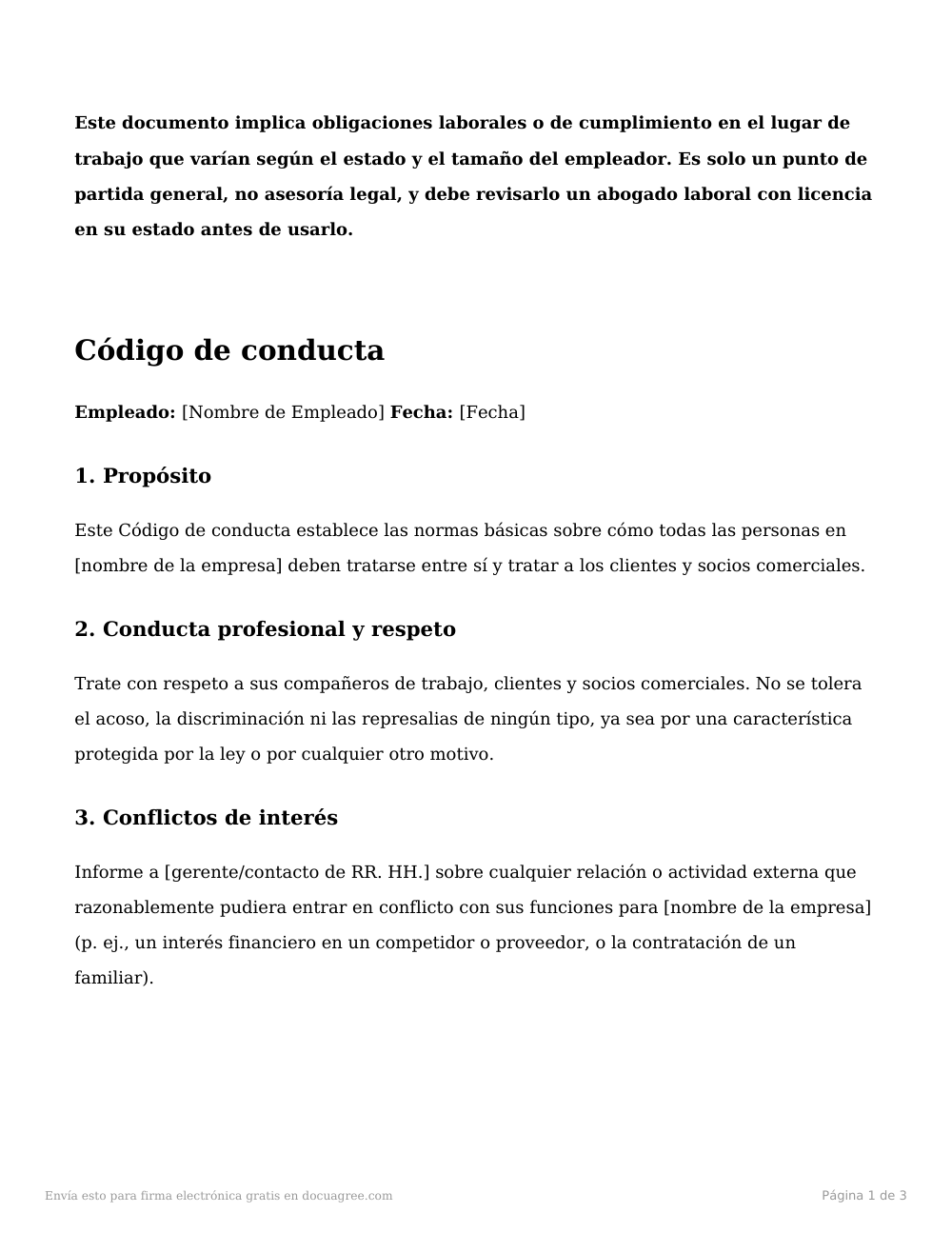 Vista previa de la primera página de la plantilla Acuse de recibo del código de conducta