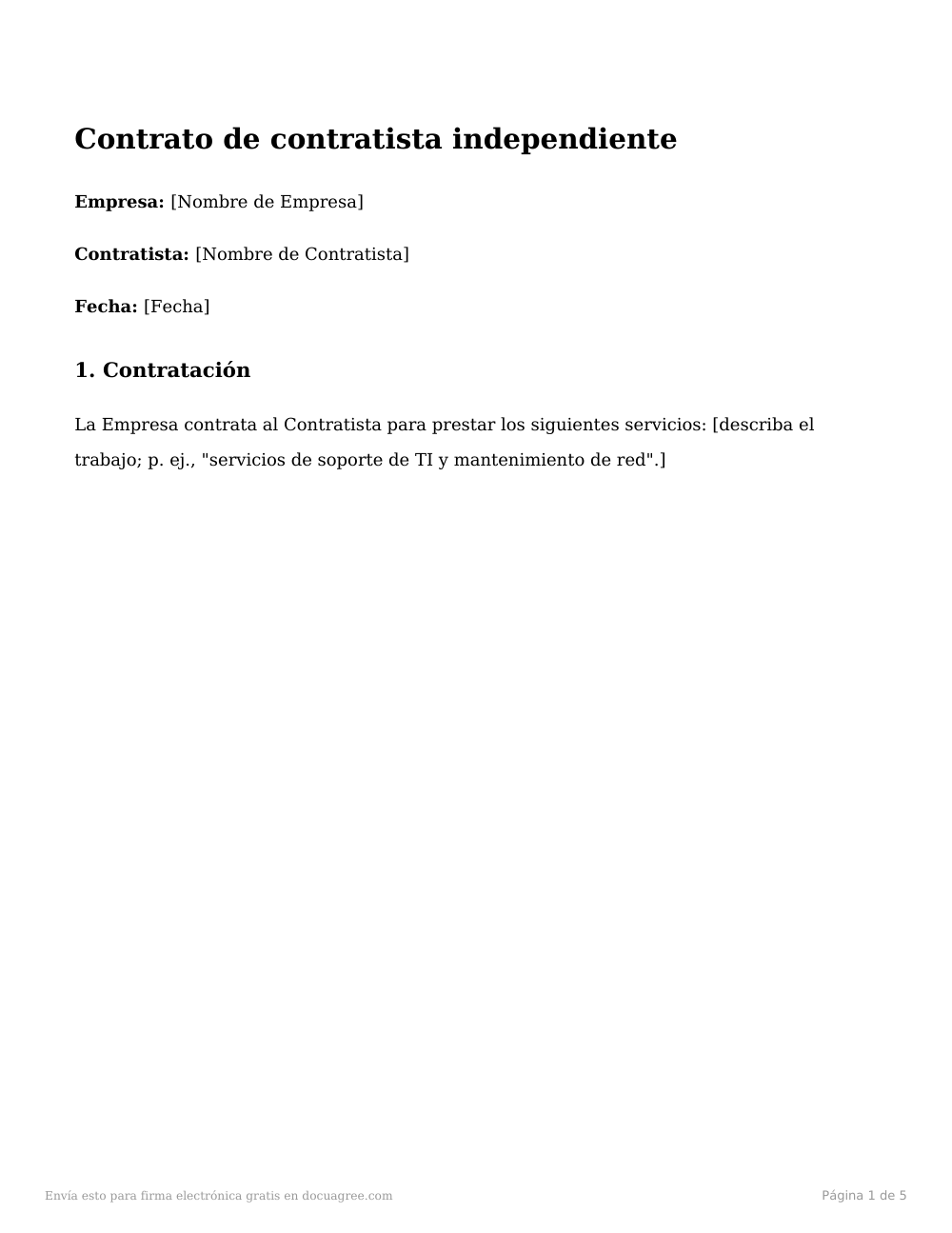 Vista previa de la primera página de la plantilla Contrato de contratista independiente