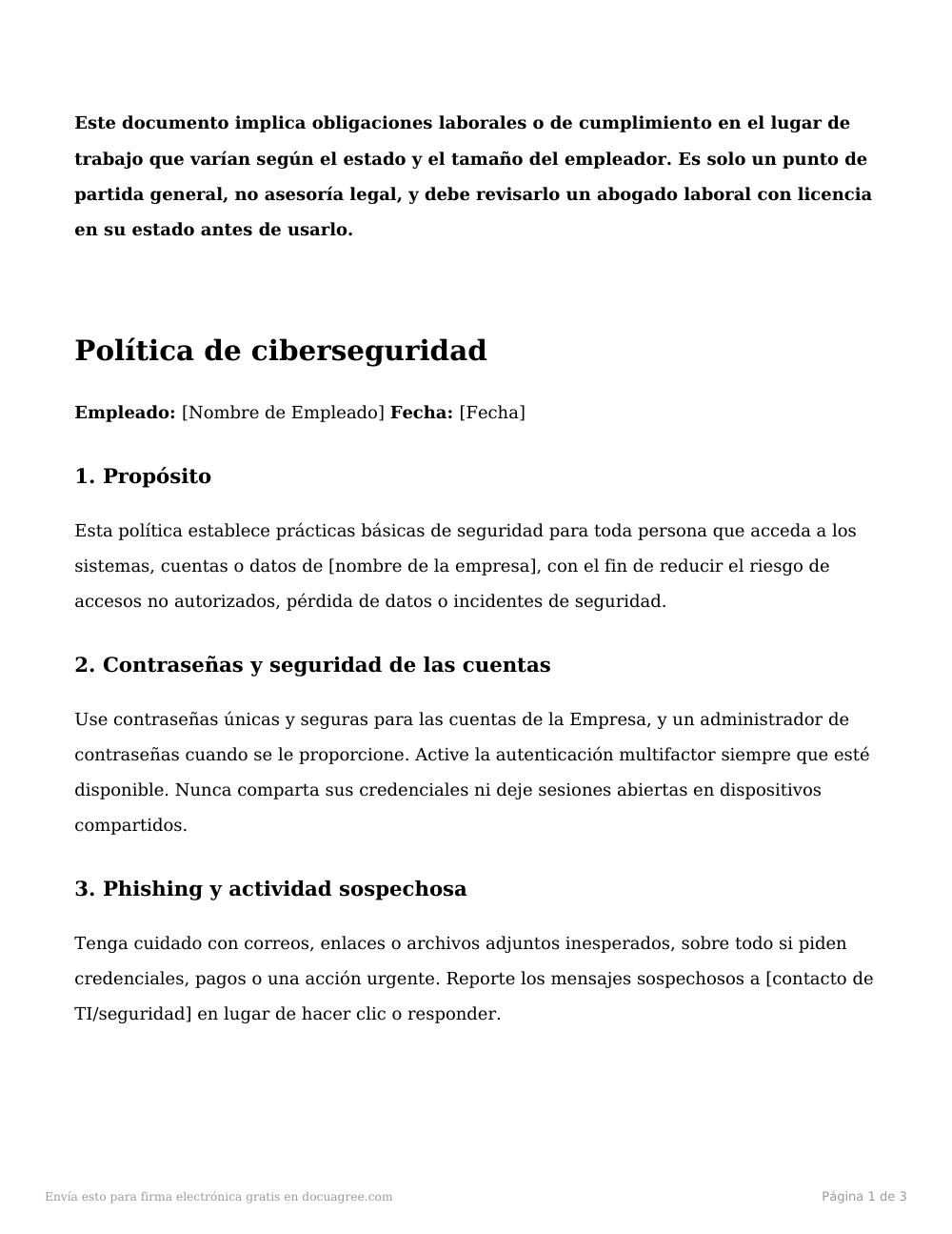 Vista previa de la primera página de la plantilla Acuse de recibo de la política de ciberseguridad