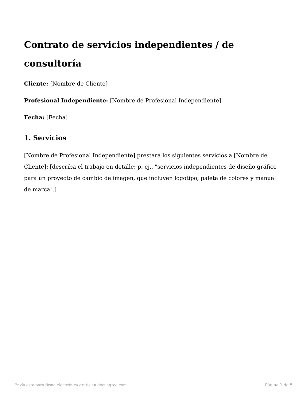 Vista previa de la primera página de la plantilla Contrato de servicios independientes / de consultoría