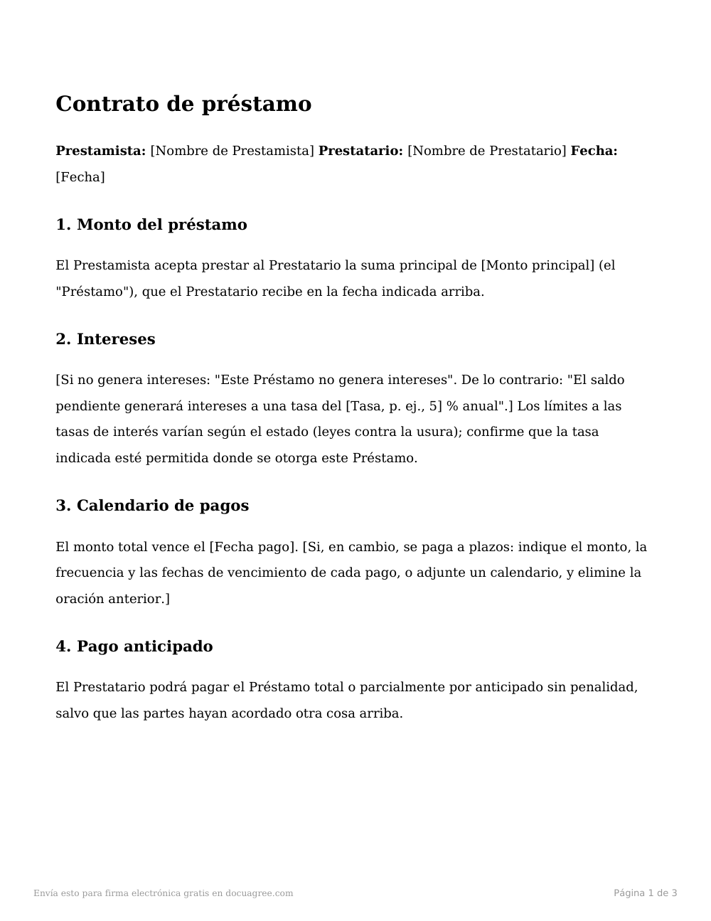 Vista previa de la primera página de la plantilla Contrato de préstamo simple