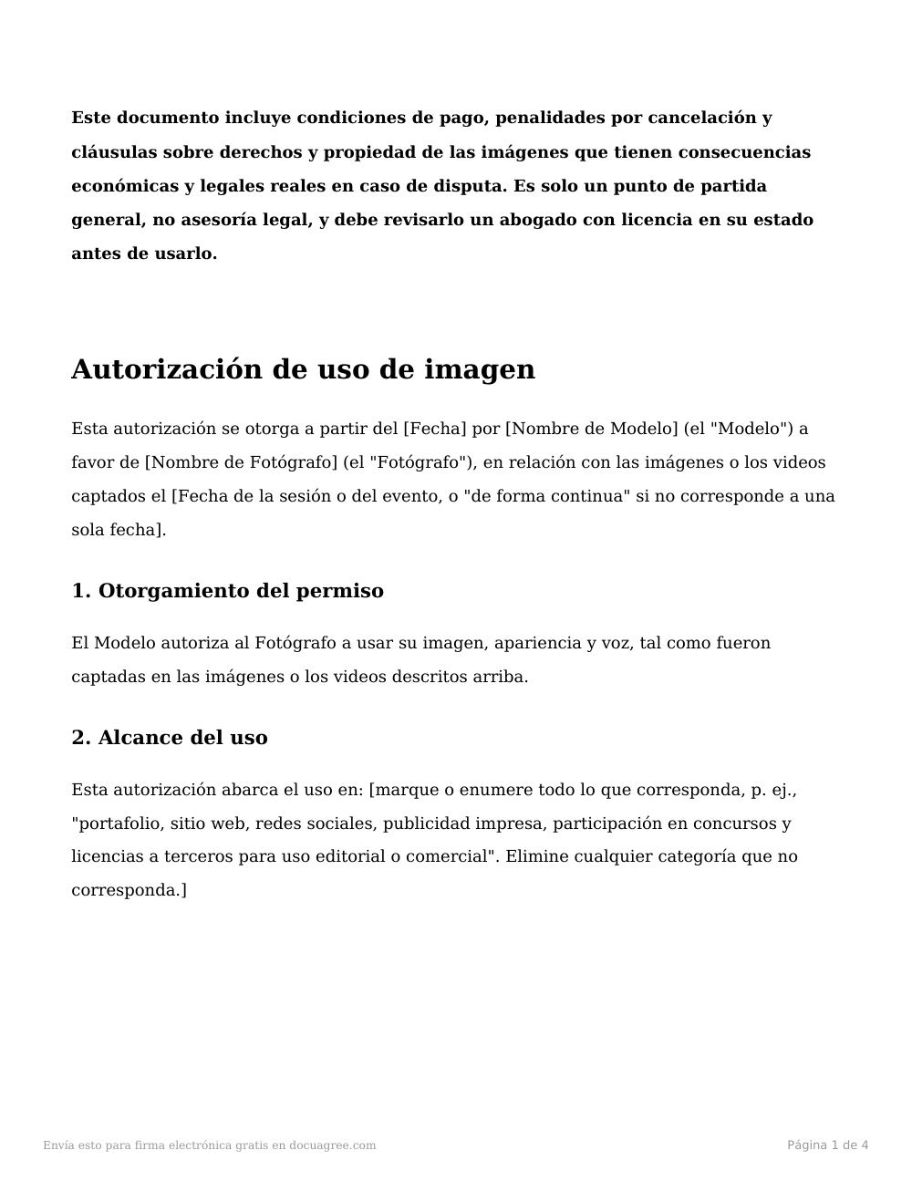 Vista previa de la primera página de la plantilla Autorización de uso de imagen (adulto)