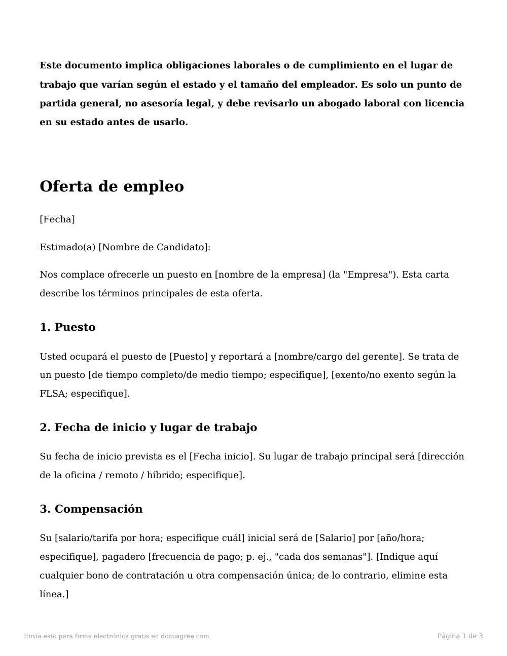 Vista previa de la primera página de la plantilla Carta de oferta de empleo