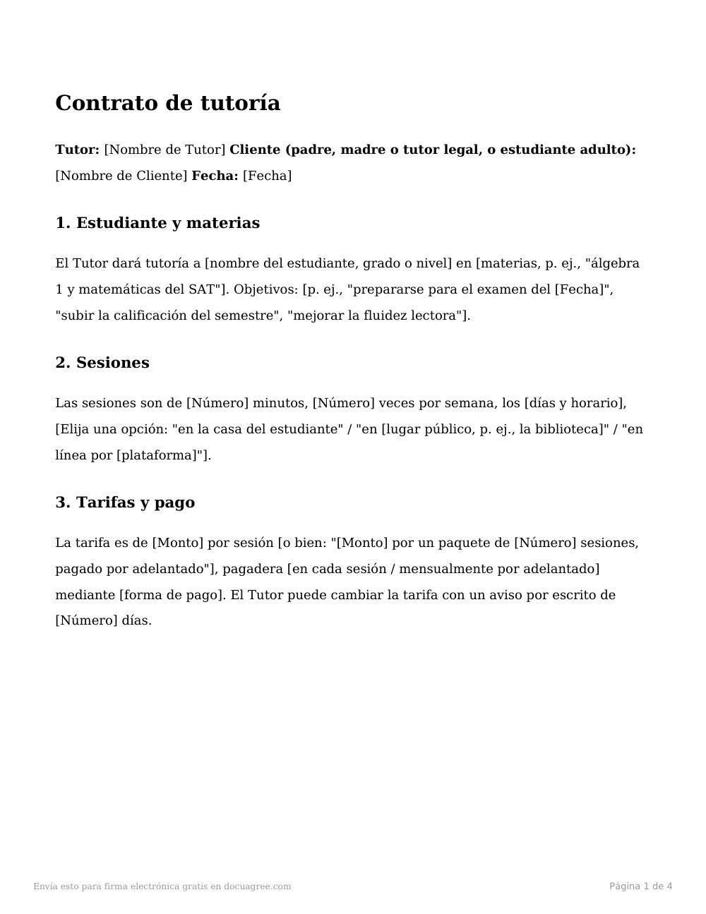 Vista previa de la primera página de la plantilla Contrato de tutoría