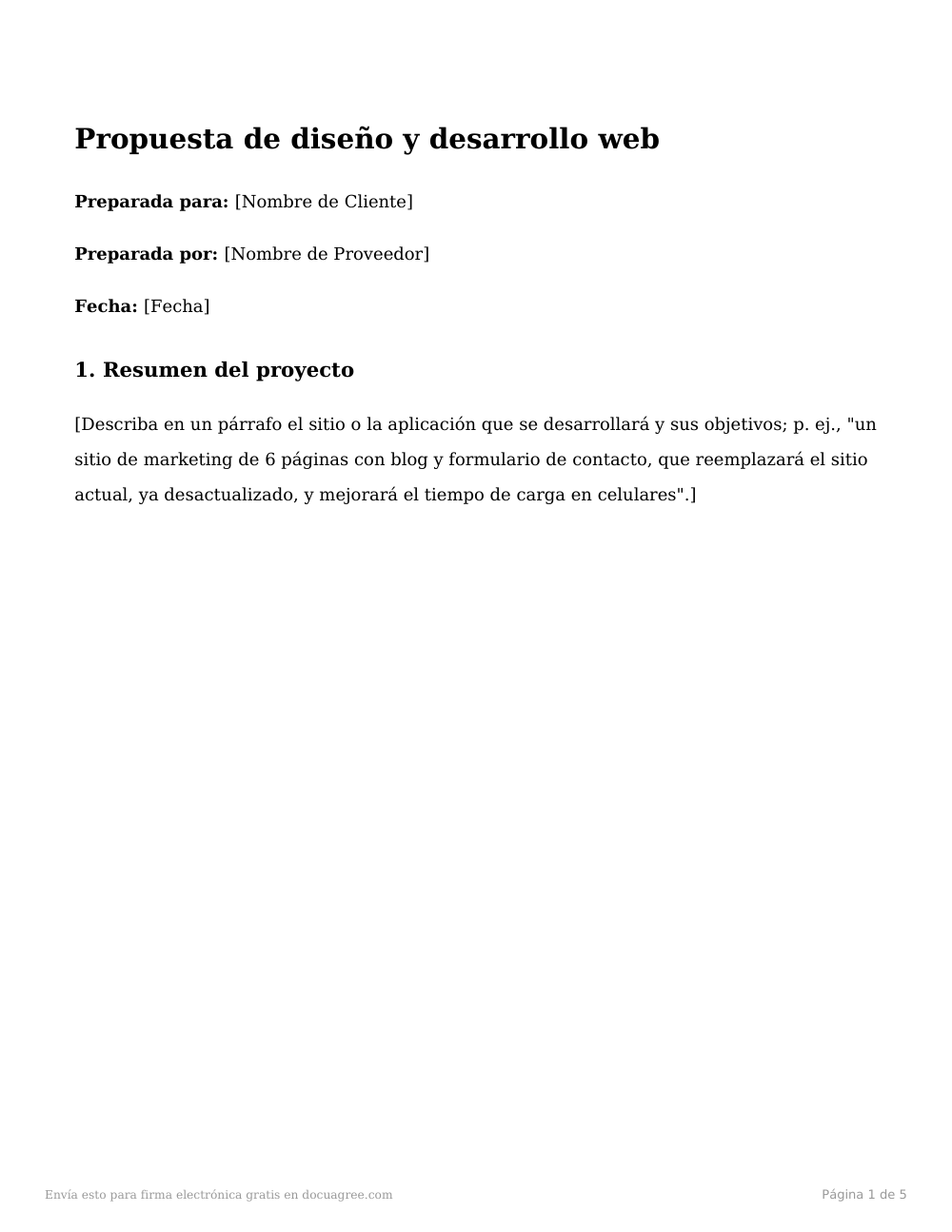 Vista previa de la primera página de la plantilla Propuesta de diseño y desarrollo web