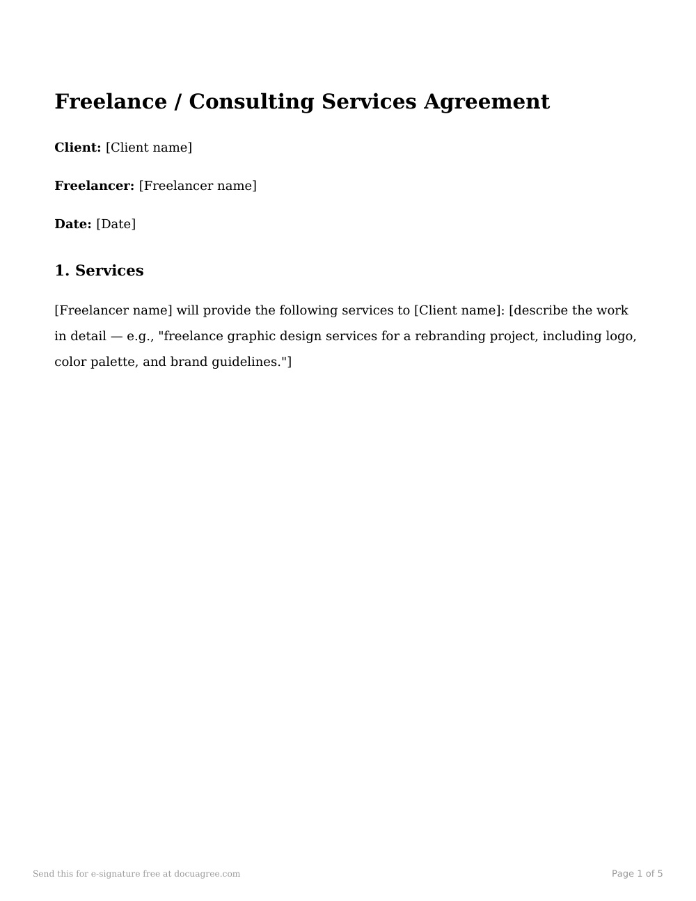 Preview of the first page of the Freelance / consulting services agreement template