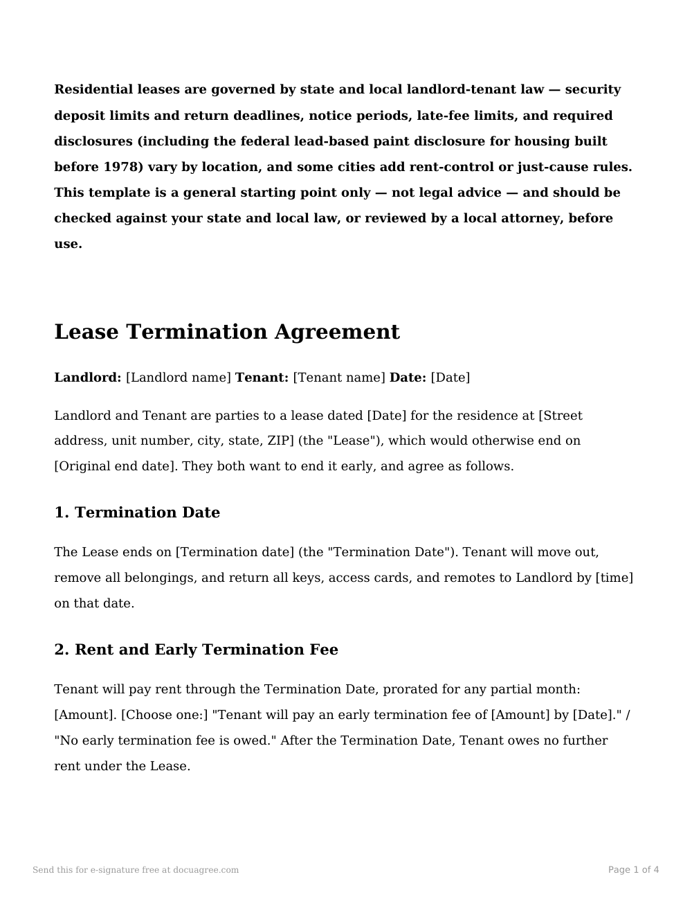 Preview of the first page of the Lease termination agreement template