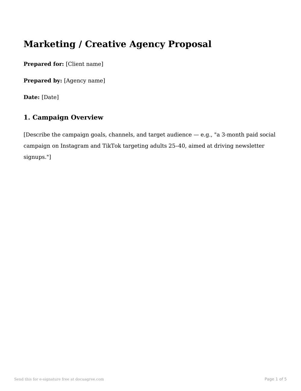 Preview of the first page of the Marketing / creative agency proposal template