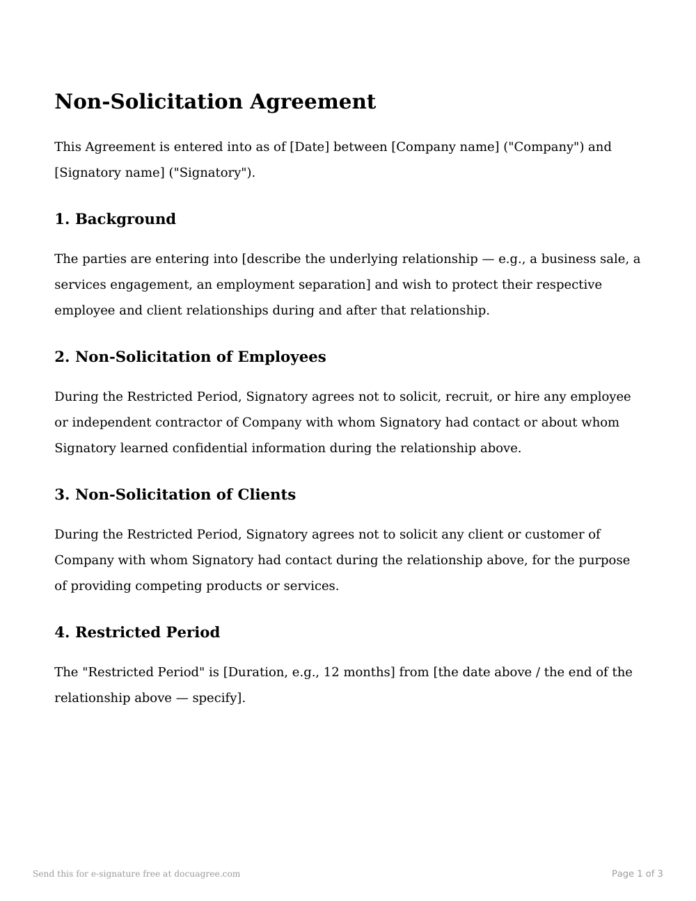 Preview of the first page of the Non-solicitation agreement template