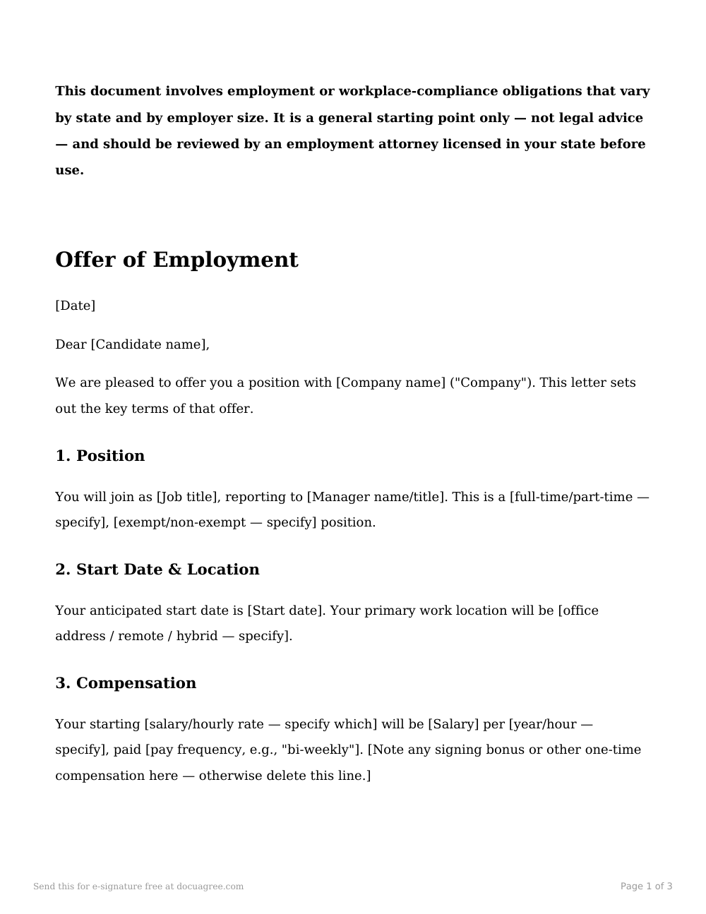 Preview of the first page of the Offer letter template