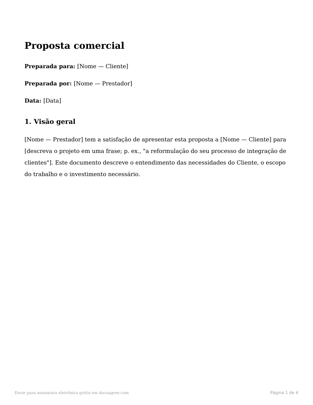 Prévia da primeira página do modelo Proposta comercial geral