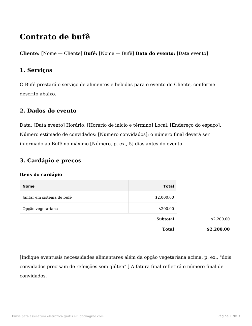 Prévia da primeira página do modelo Contrato de bufê