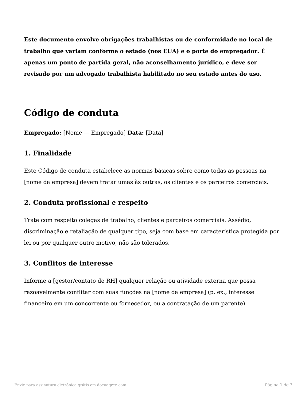 Prévia da primeira página do modelo Termo de ciência do código de conduta