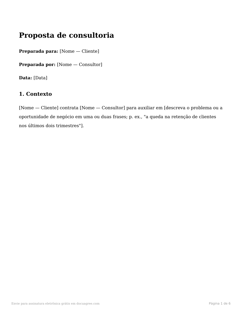 Prévia da primeira página do modelo Proposta de consultoria