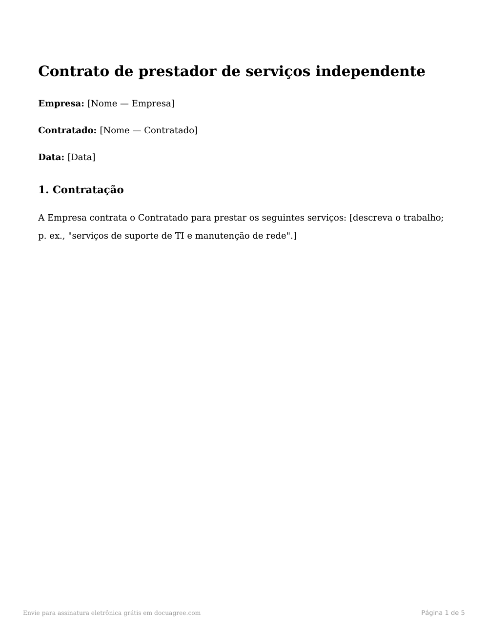 Prévia da primeira página do modelo Contrato de prestador de serviços independente