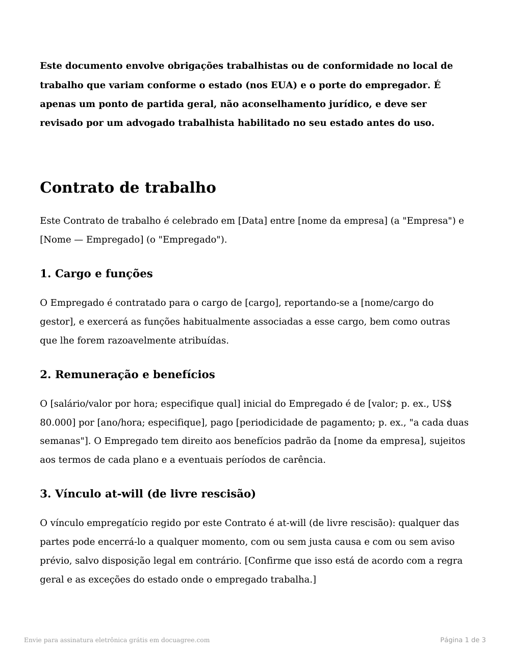 Prévia da primeira página do modelo Contrato de trabalho