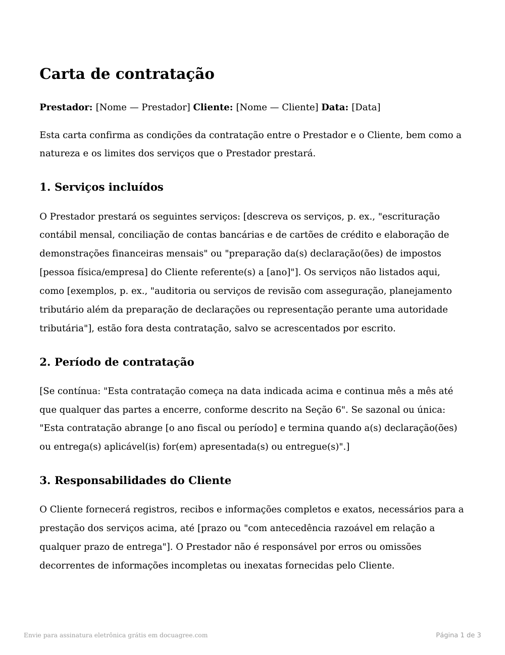 Prévia da primeira página do modelo Carta de contratação (contabilidade / declaração de impostos)