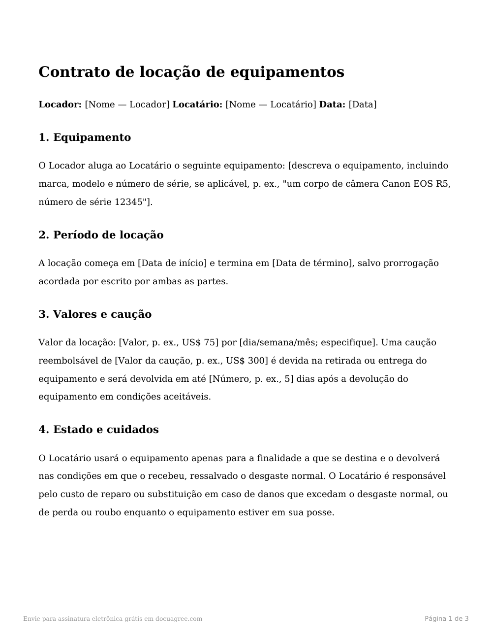 Prévia da primeira página do modelo Contrato de locação de equipamentos
