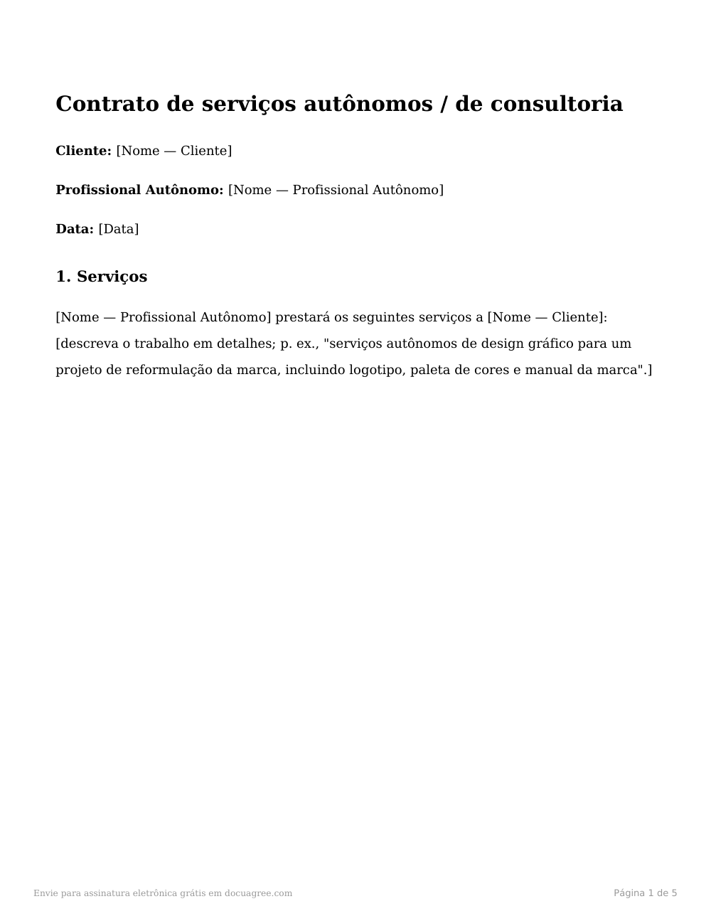 Prévia da primeira página do modelo Contrato de serviços autônomos / de consultoria