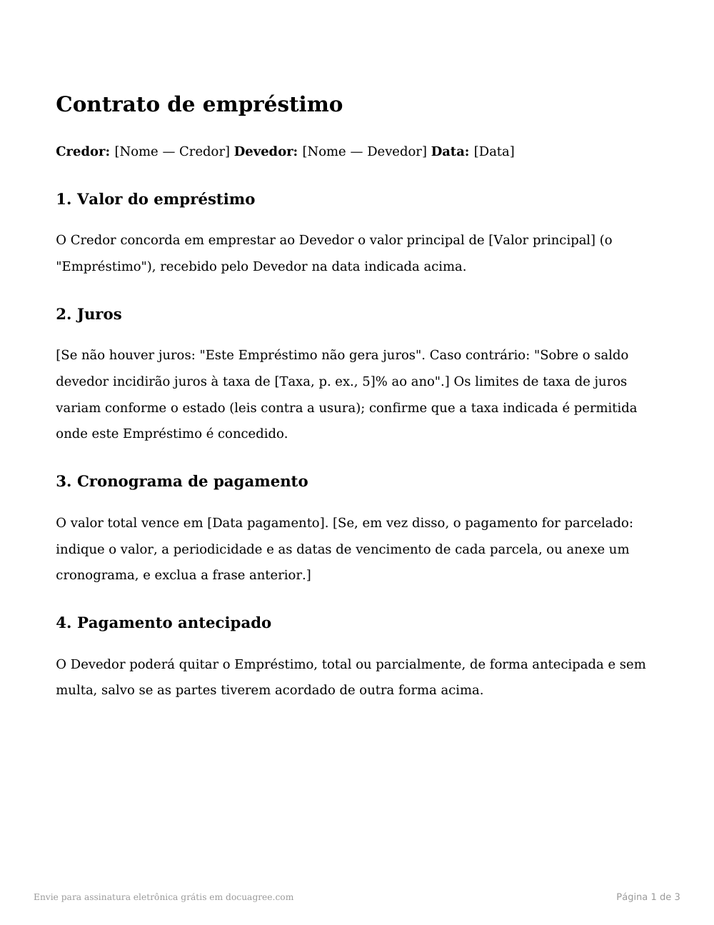Prévia da primeira página do modelo Contrato de empréstimo simples