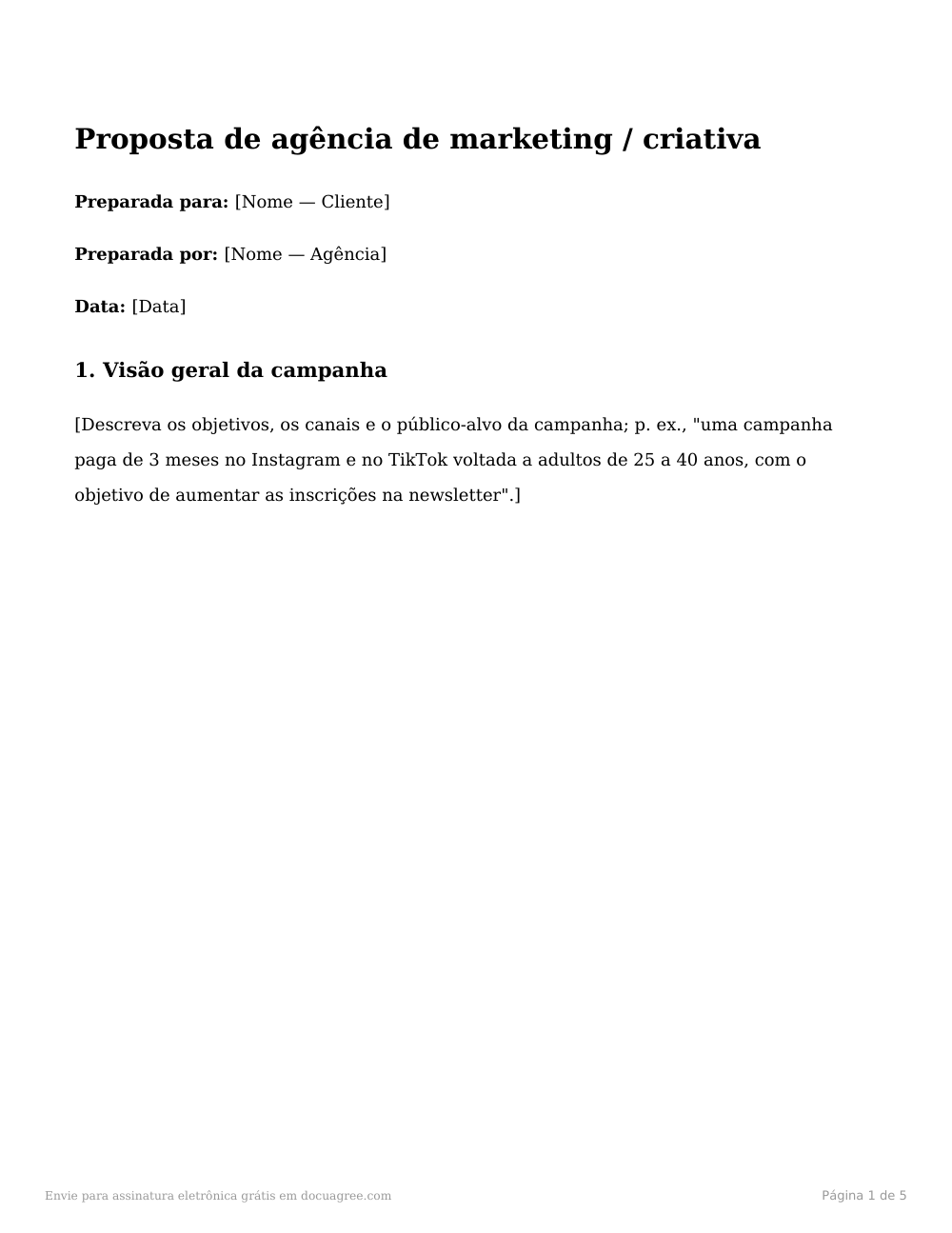 Prévia da primeira página do modelo Proposta de agência de marketing / criativa