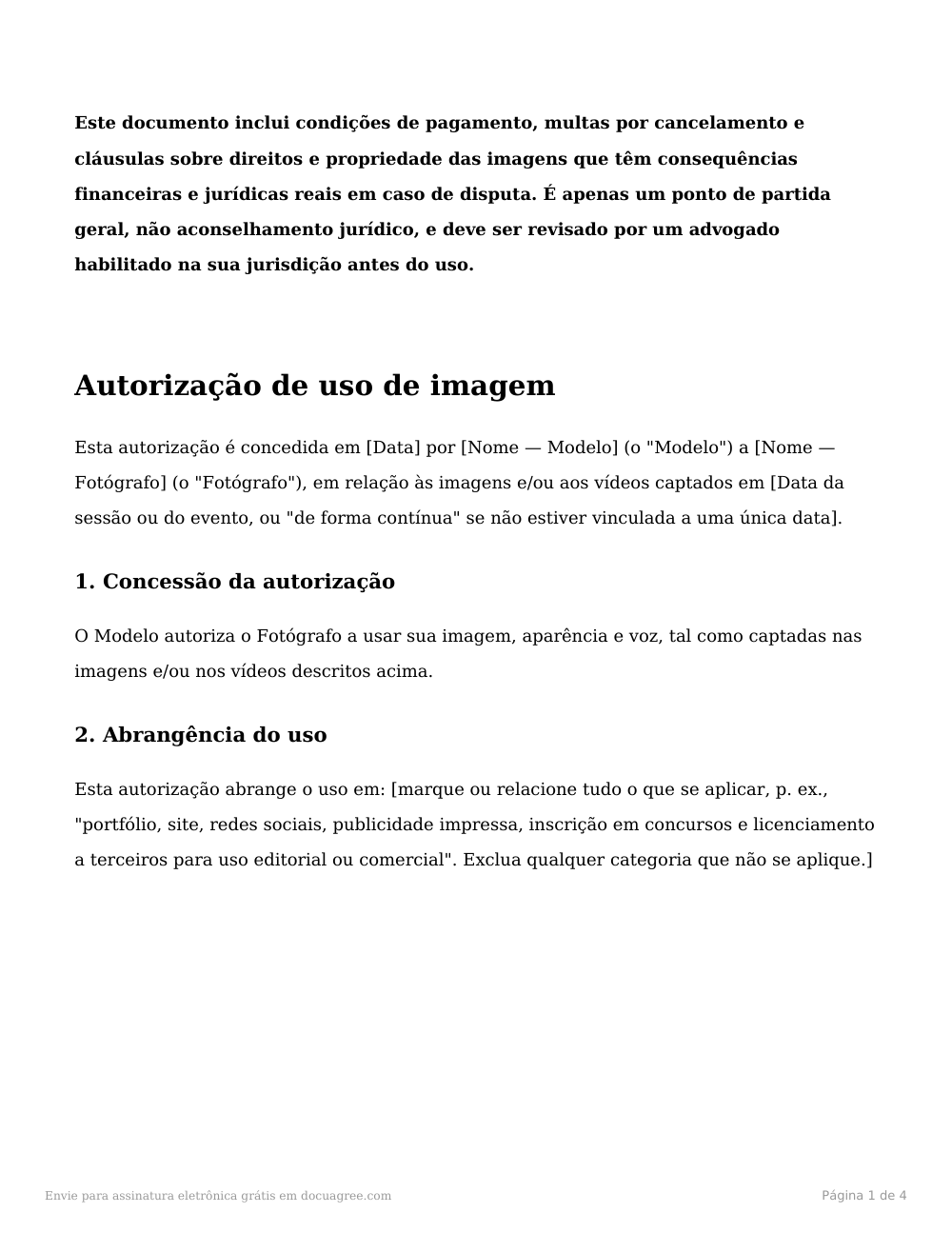 Prévia da primeira página do modelo Autorização de uso de imagem (adulto)