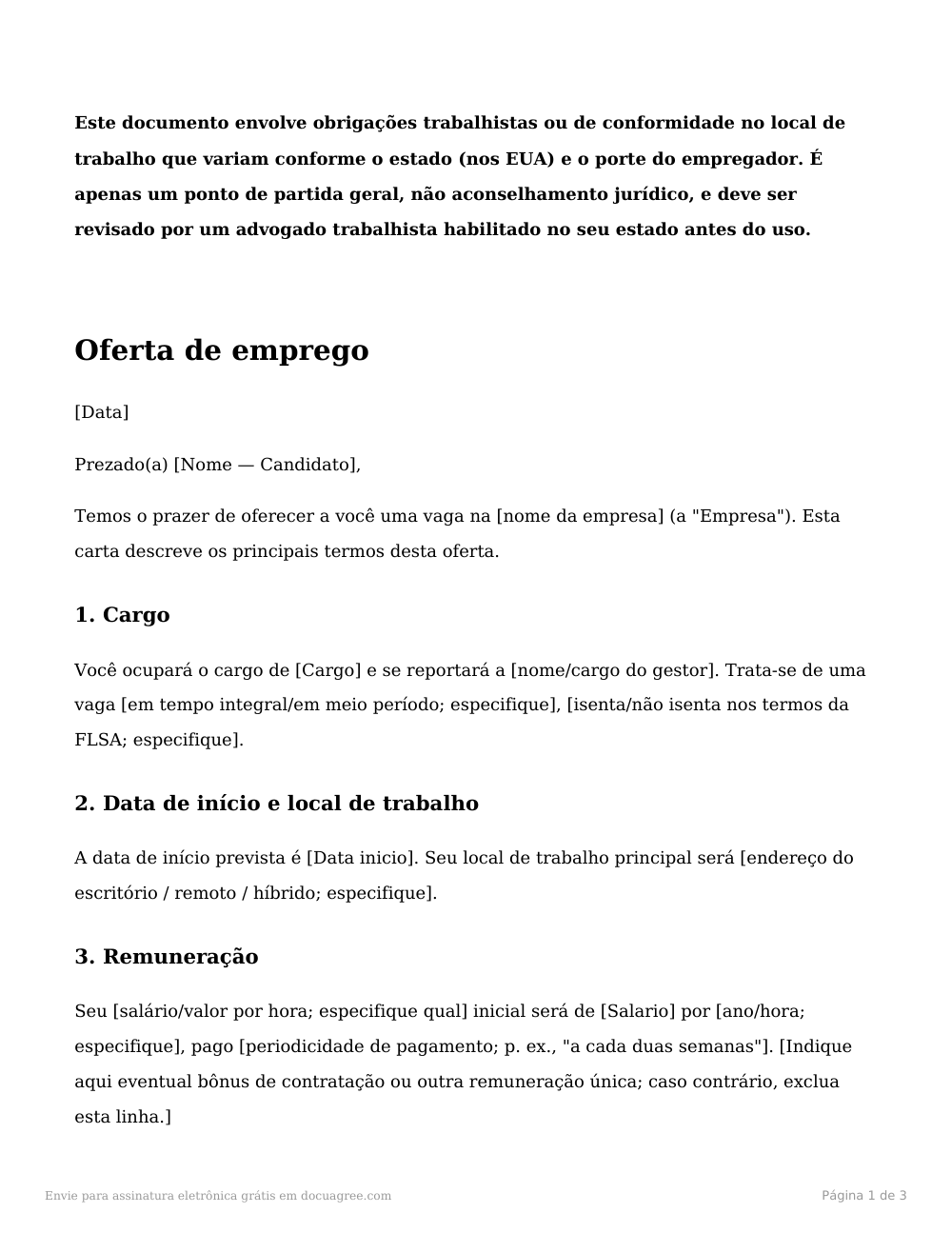 Prévia da primeira página do modelo Carta de oferta de emprego