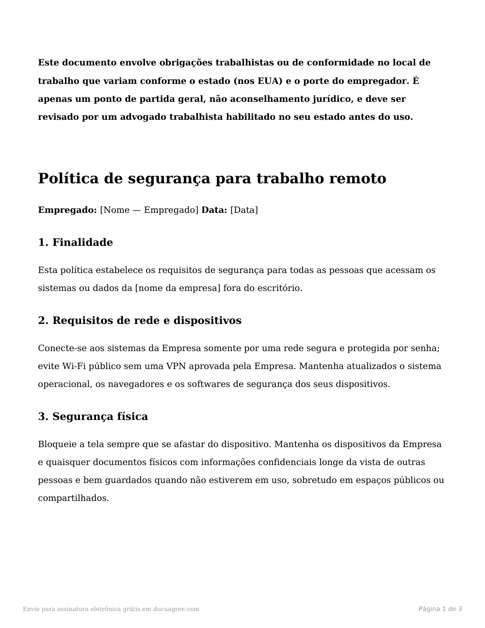 Prévia da primeira página do modelo Política de segurança para trabalho remoto