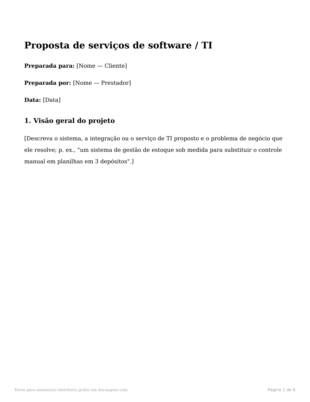 Prévia da primeira página do modelo Proposta de serviços de software / TI