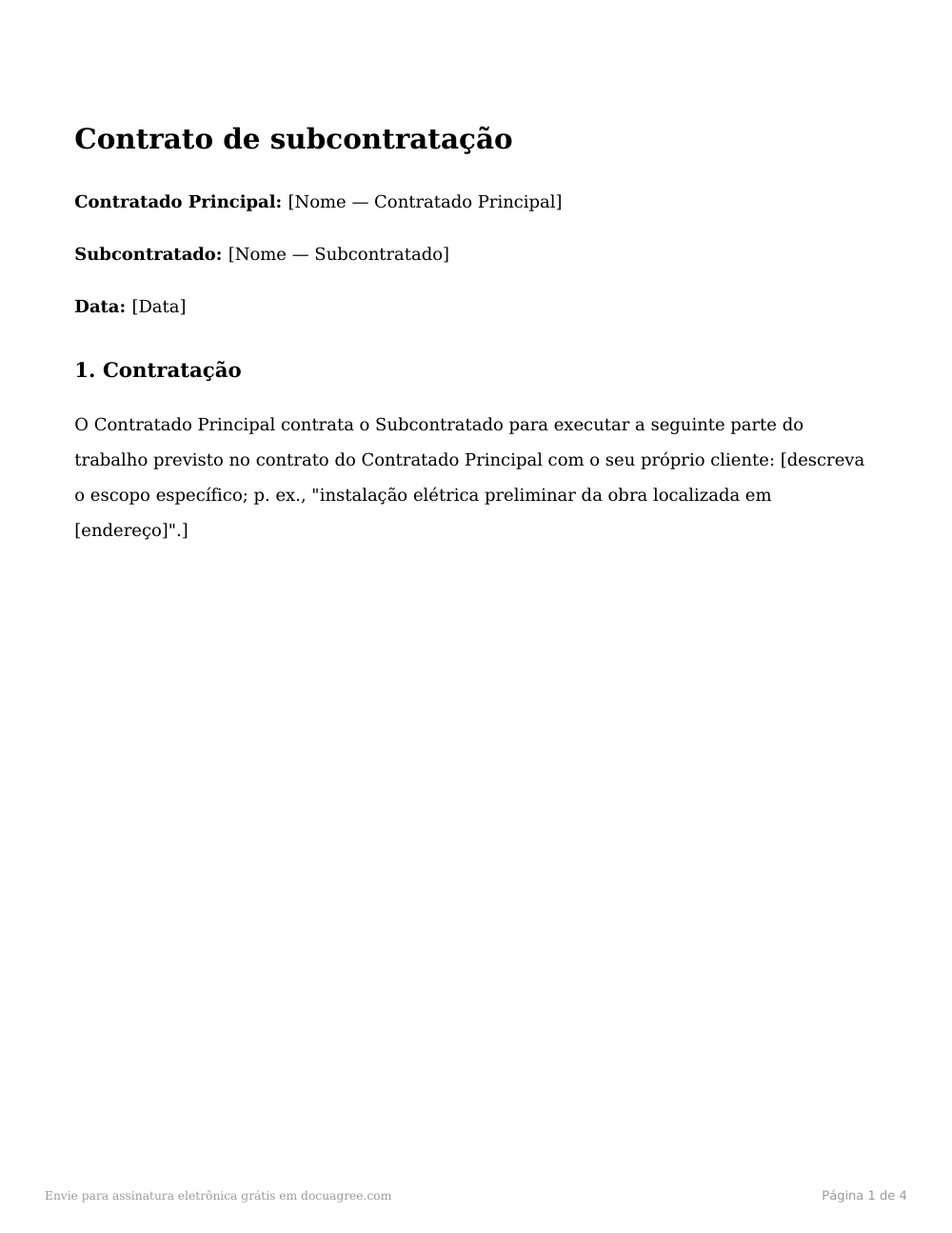 Prévia da primeira página do modelo Contrato de subcontratação