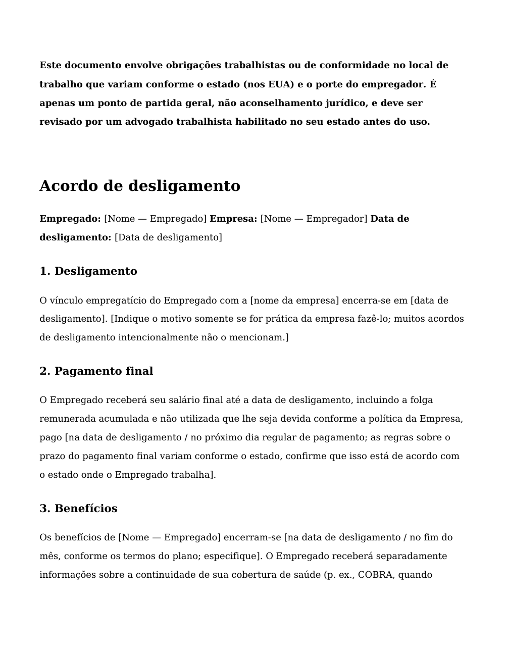Prévia da primeira página do modelo Carta de desligamento / acordo de desligamento