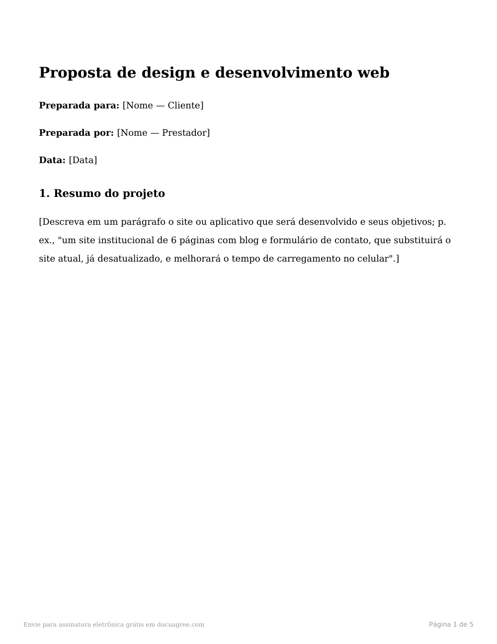 Prévia da primeira página do modelo Proposta de design e desenvolvimento web