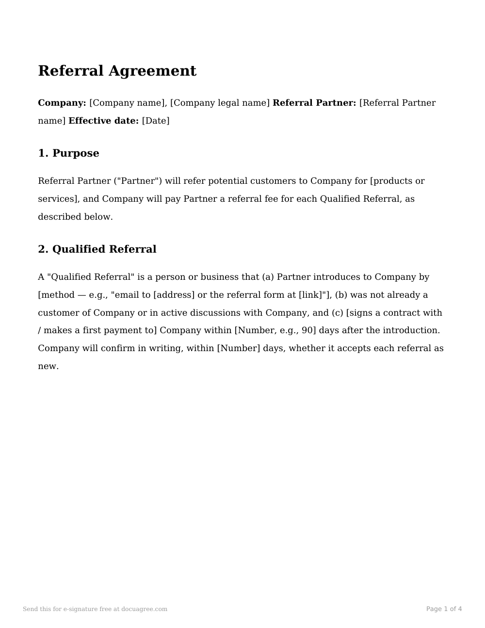 Preview of the first page of the Referral agreement template