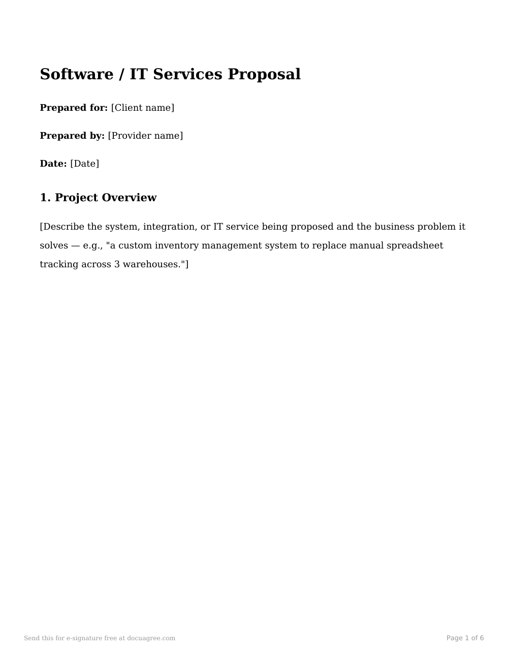 Preview of the first page of the Software / IT services proposal template