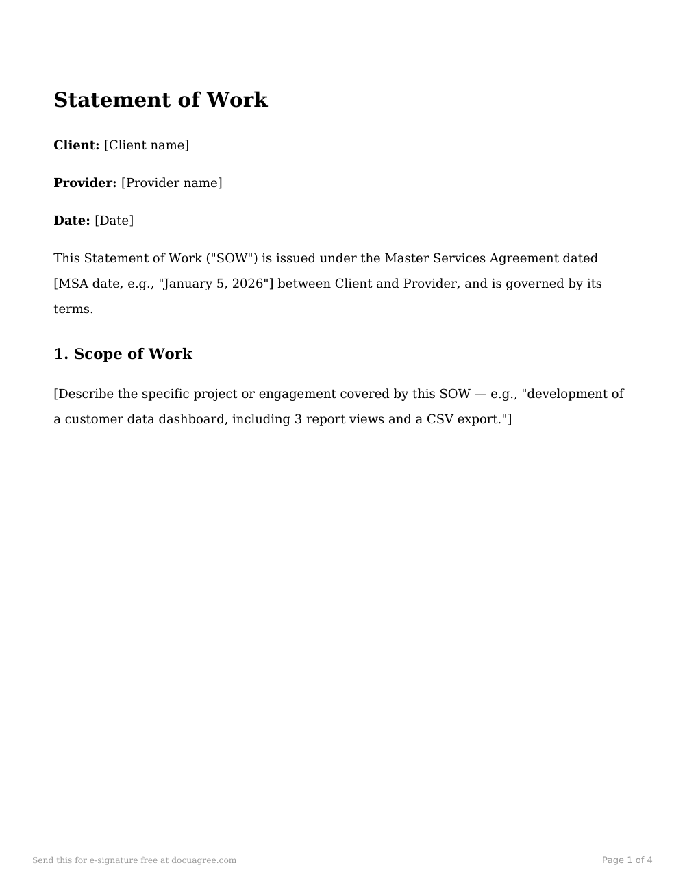 Preview of the first page of the Statement of work (SOW) template