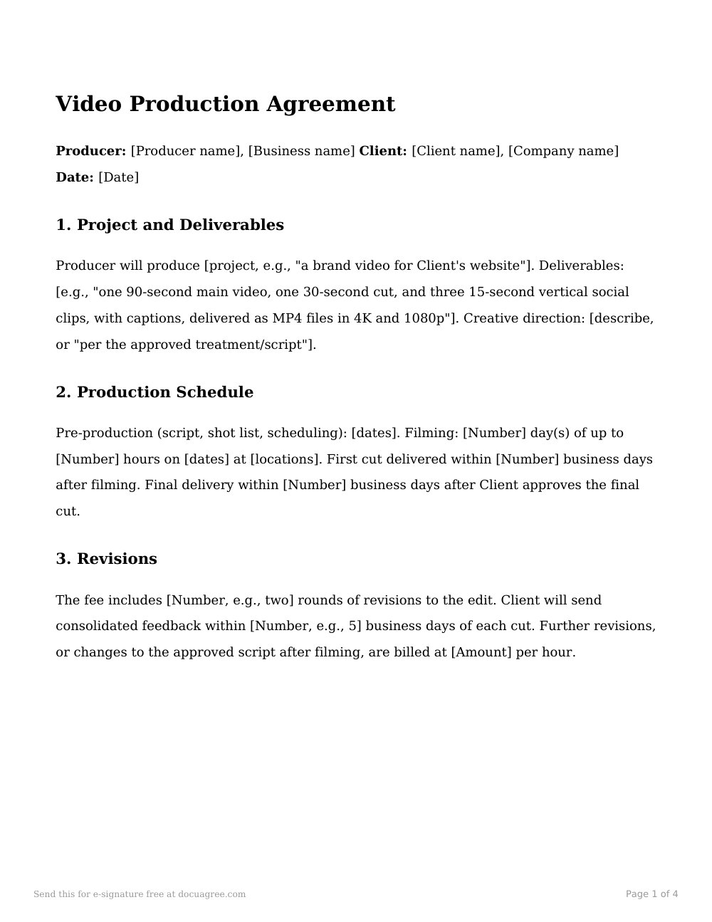 Preview of the first page of the Video production agreement template
